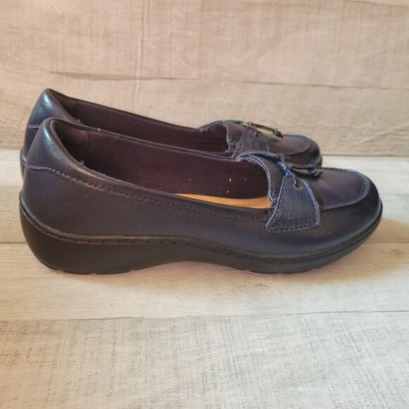 Clarks Womens Collection Navy Slip-On Loafers Size 9W Cora Haley - Picture 1 of 6
